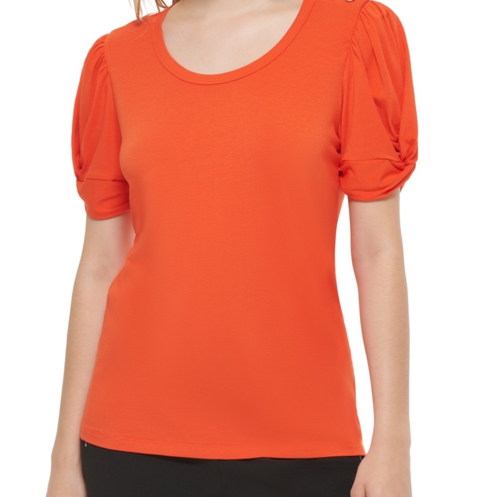 Karl Lagerfeld Women's Button Shoulder Puff Sleeve Top